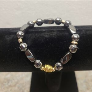 Gold and Black Magnetic Hematite Beaded Stretch Bracelet
